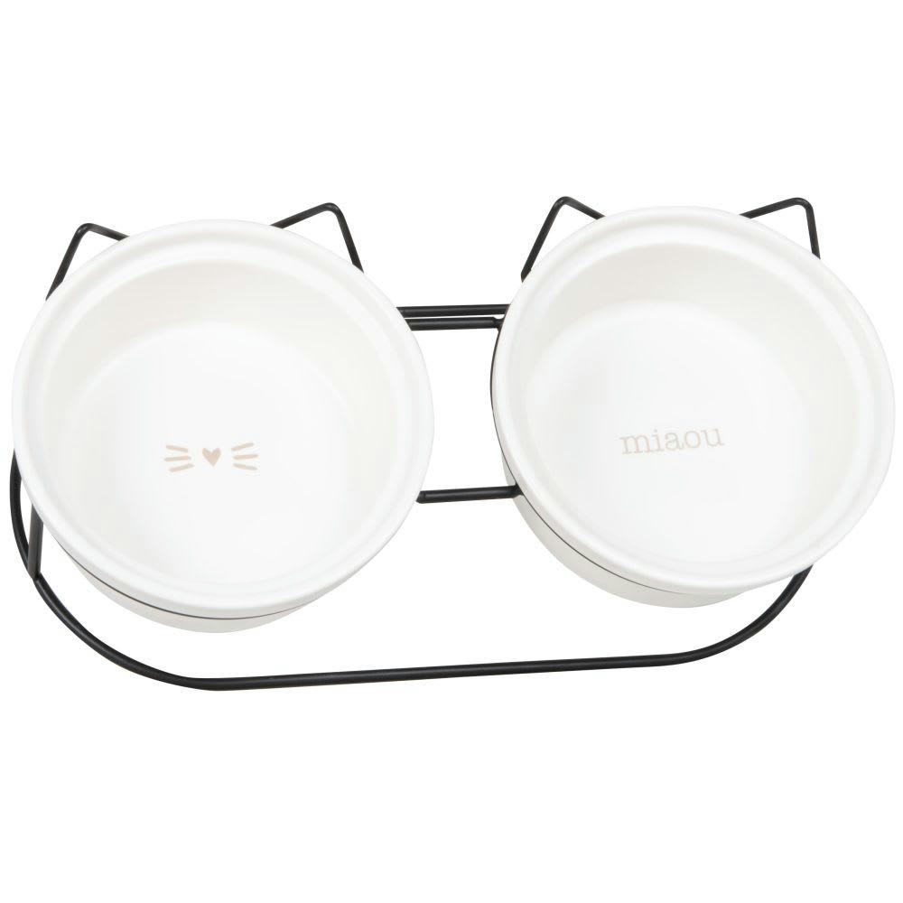 - Double gamelles filaire en porcelaire écru et noire