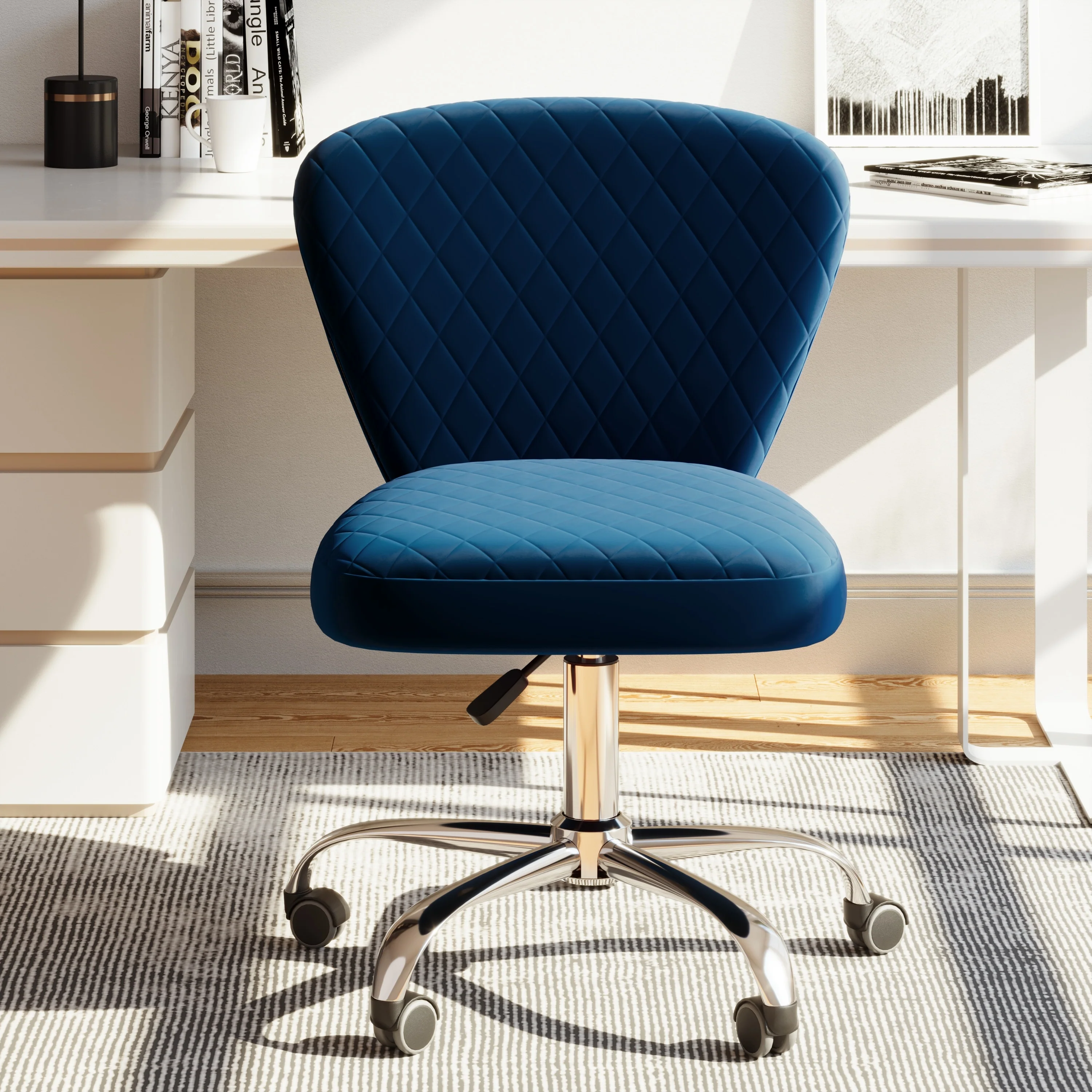 Corvus Velvet Armless Adjustable Swivel Home Office Chair