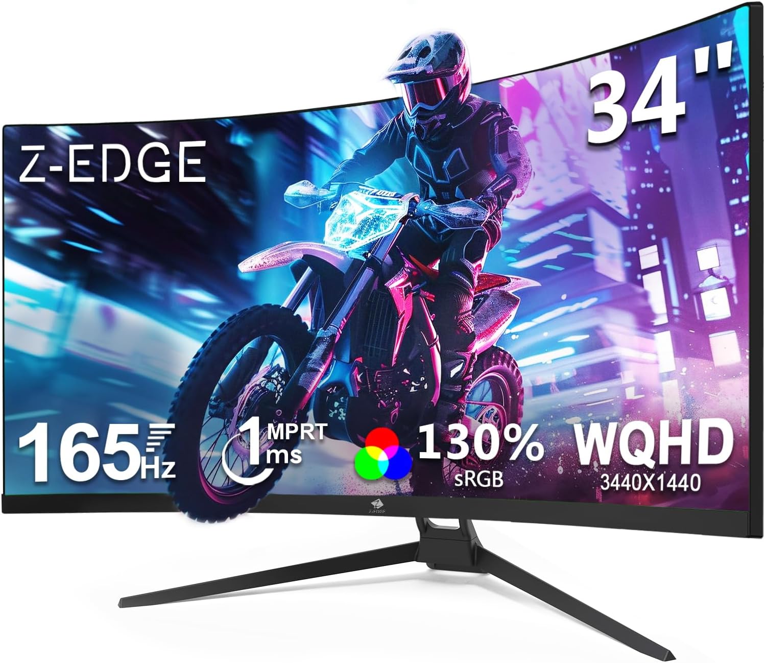 Z-Edge 34 Curved Gaming Monitor  WQHD 1440P 165Hz 144Hz PC Monitor  MPRT 1ms  21:9 Aspect Ratio  1500R  16.7M Colors  3000:1 Contrast  UG34 Frameless Bezel  2X DP 1.4 Ports and 2X HDMI 2.0 Port