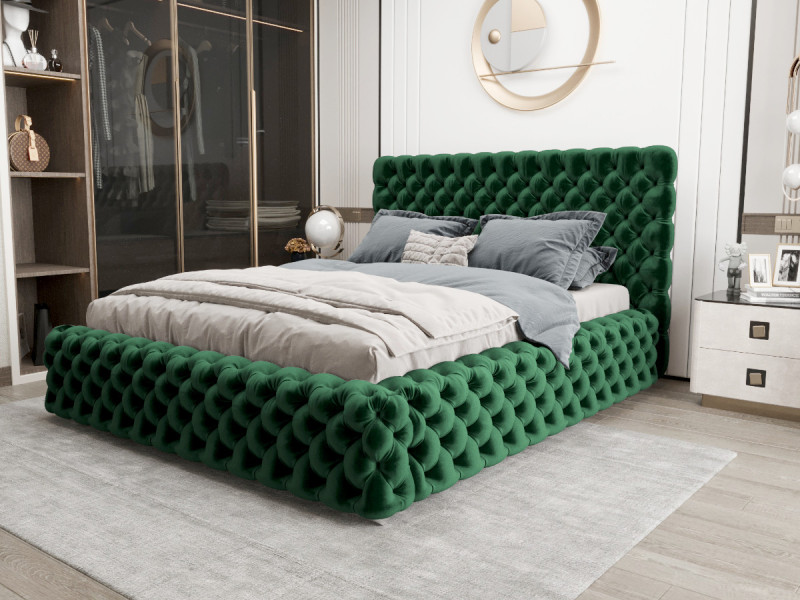 Łóżko Styl Chesterfield Figo Extra Zielone Stelaż Drewno 120