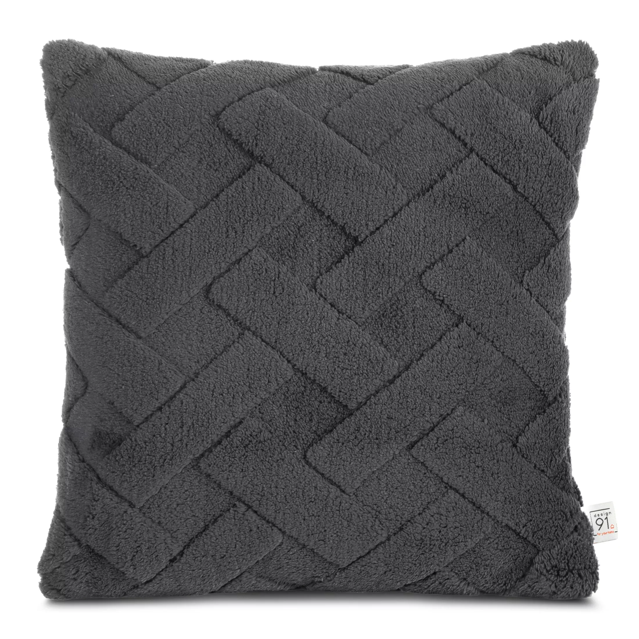 Poszewka na poduszkę 45x45 cm stalowa z miękkiego pluszu zdobiona wypukłym wzorem CARO DESIGN 91