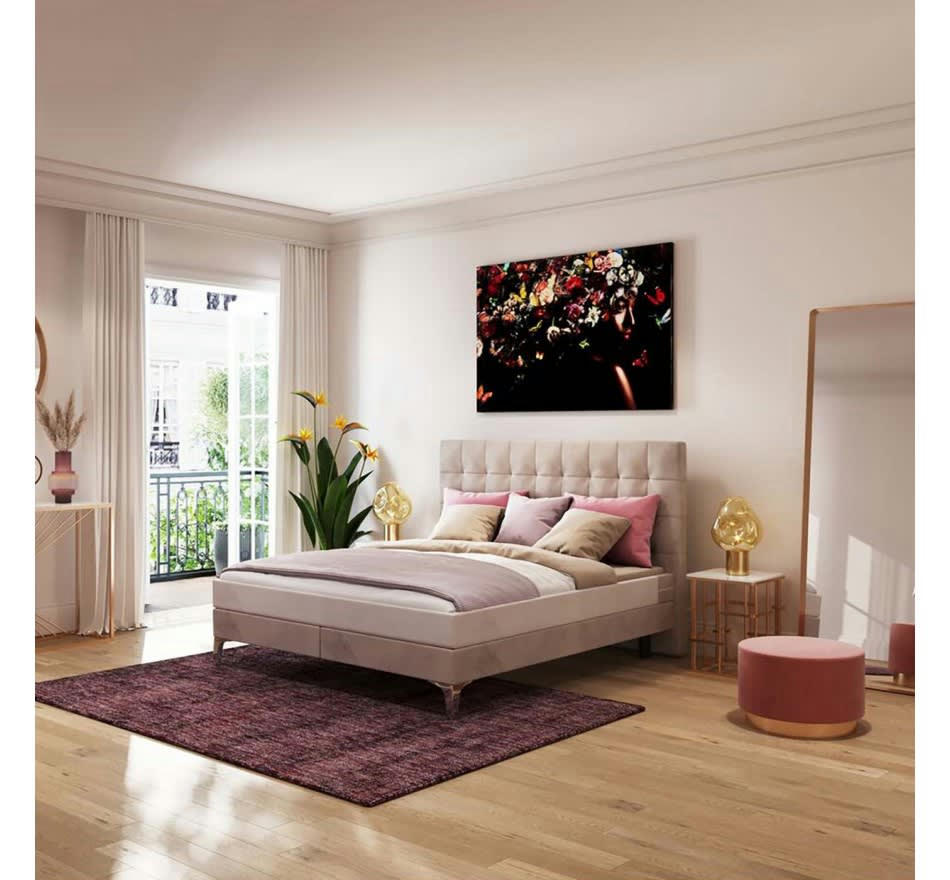 BENITO STAR - Lit 160x200 en tissu crème