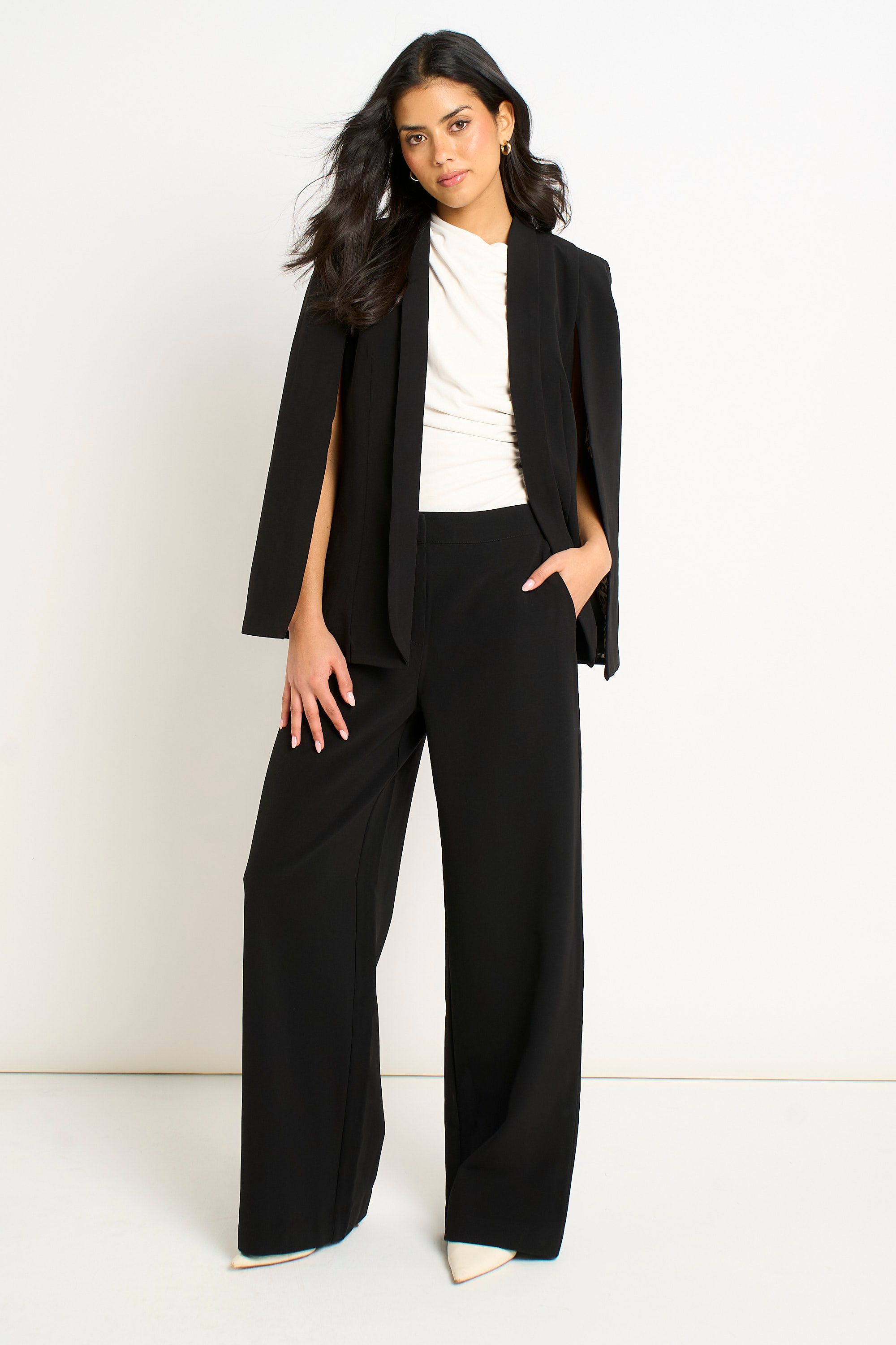 Gini London Black Contrast Animal Lining Tailoring Cape Blazer