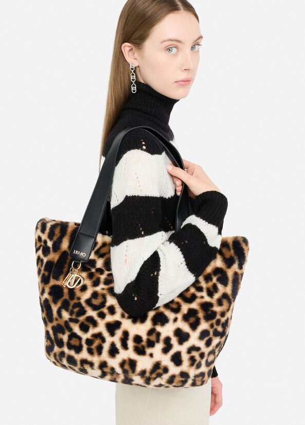 Borsa hobo grande in pelliccia sintetica