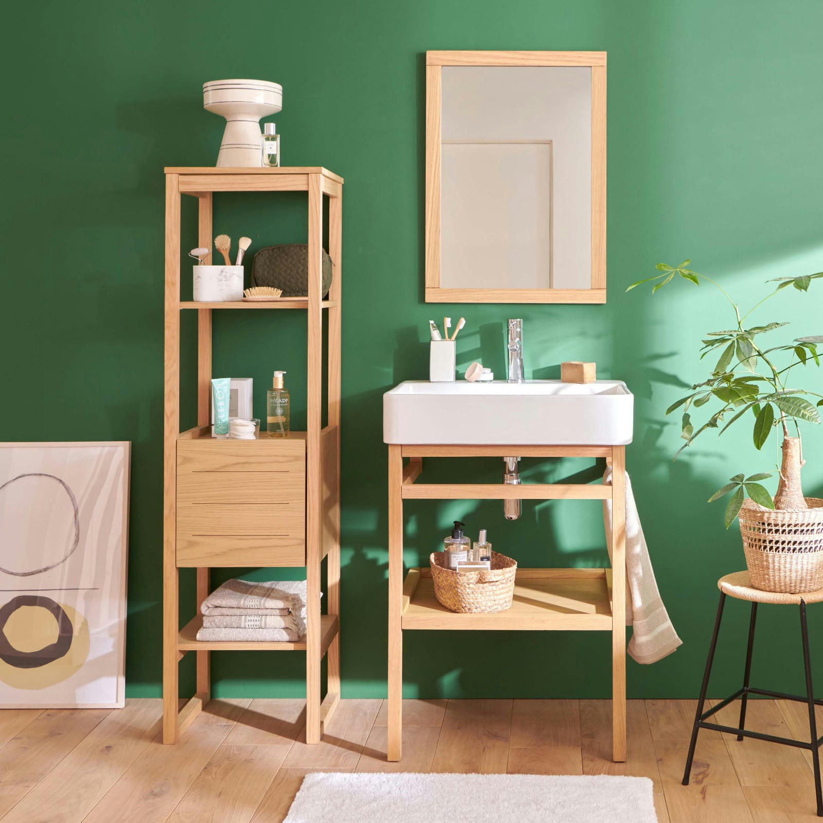 HOPP - Meuble de salle de bain 60 cm avec colonne, miroir et vasque