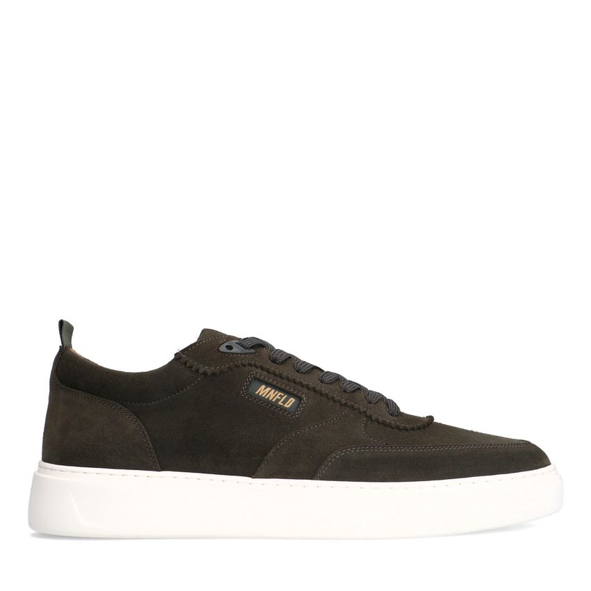 Manfield Donkergroene suède sneakers