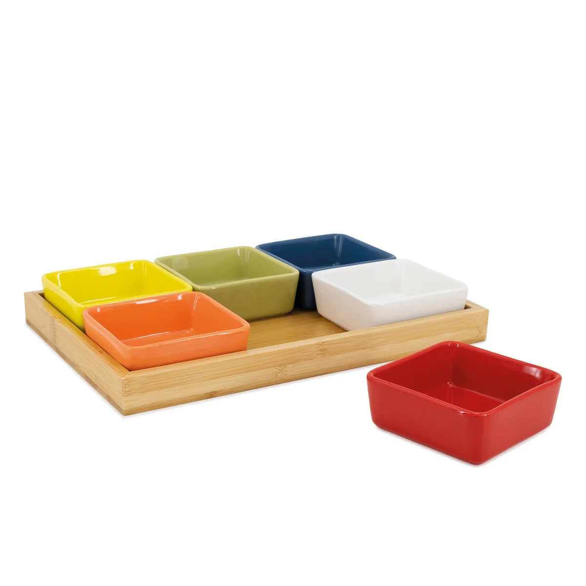 Remember - Schalenset mit Holztablett, bunt (7-tlg.)