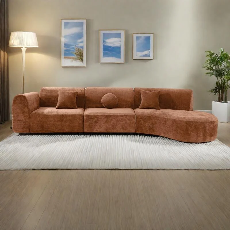 140 Polyester Curved Sectional Sofa - 3-Piece Set with Chaise Lounge (High-Density Foam, Fully Assembled)