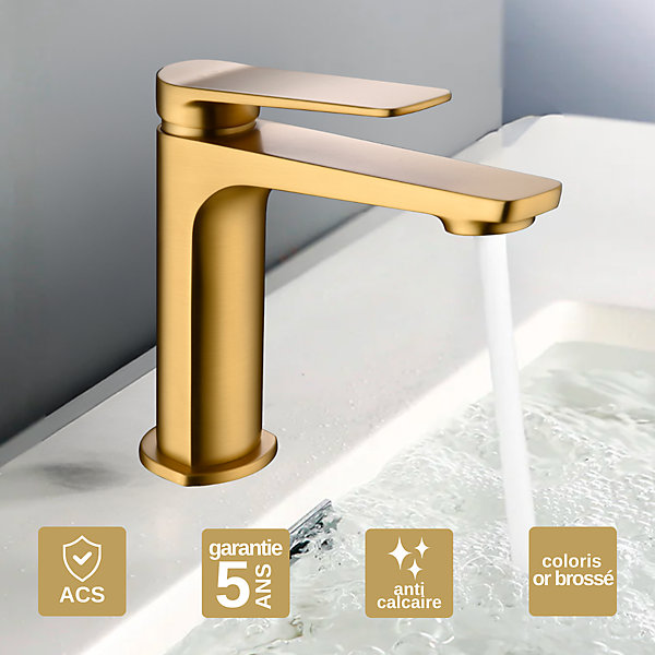 Mitigeur de Lavabo Anti-Calcaire Bec Bas Or Brossé IMEX NAPOLES BDN047-1OC