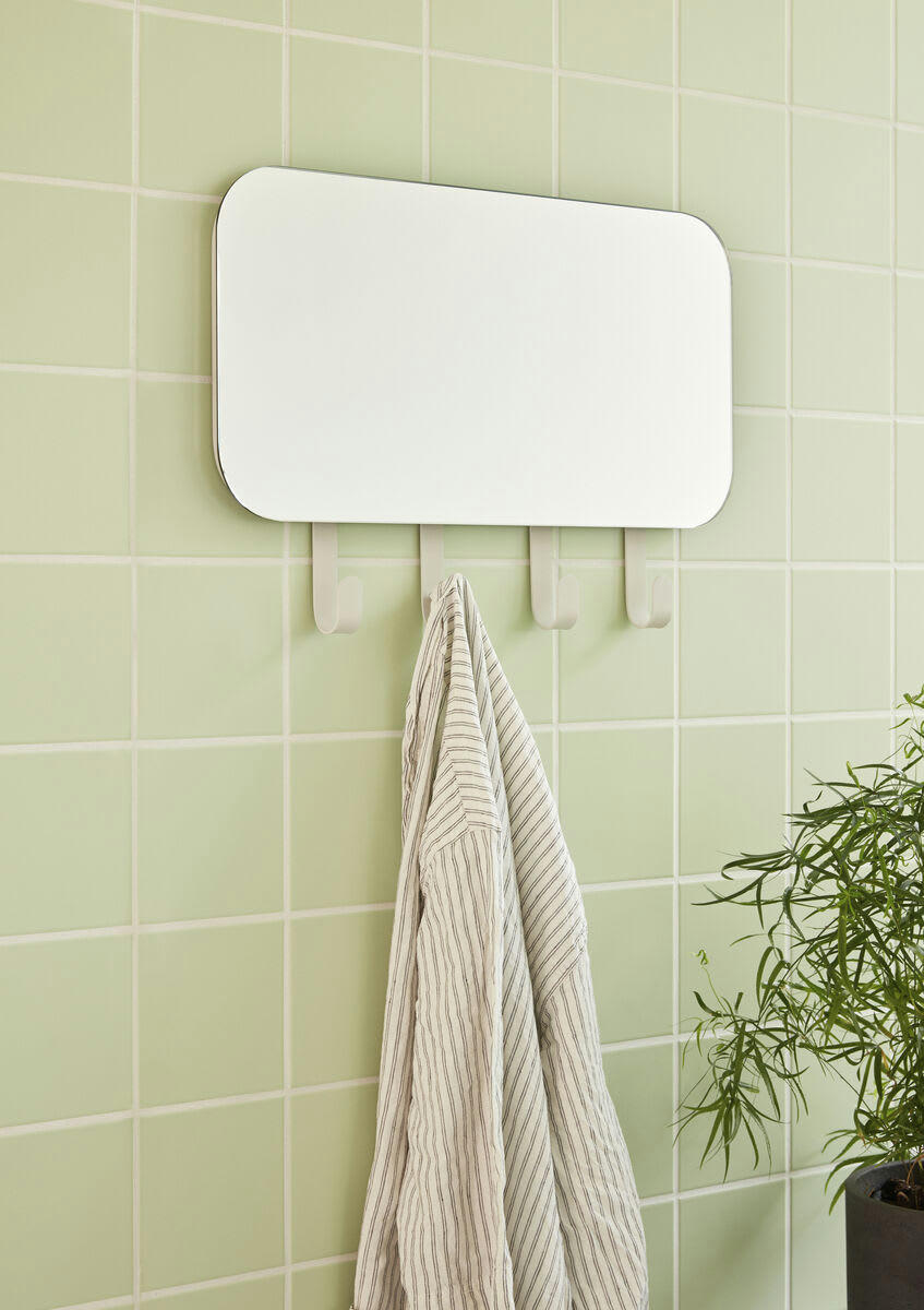 KEEP - Porte-manteau avec miroir en 4 crochets métal blanc