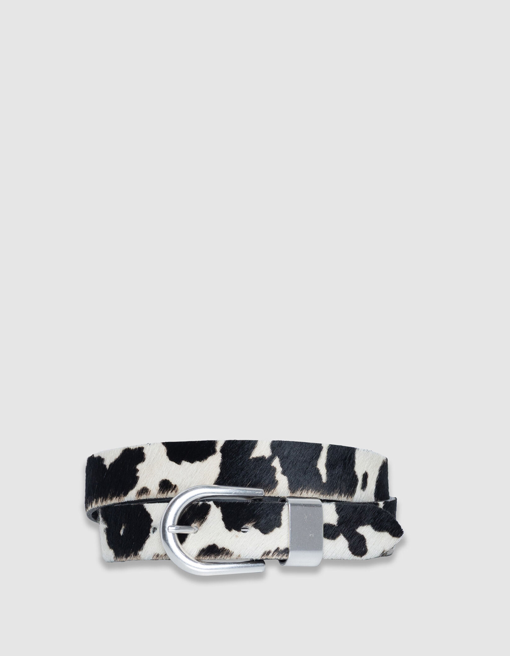 Ceinture écrue cuir effet poulain motif vache Femme
