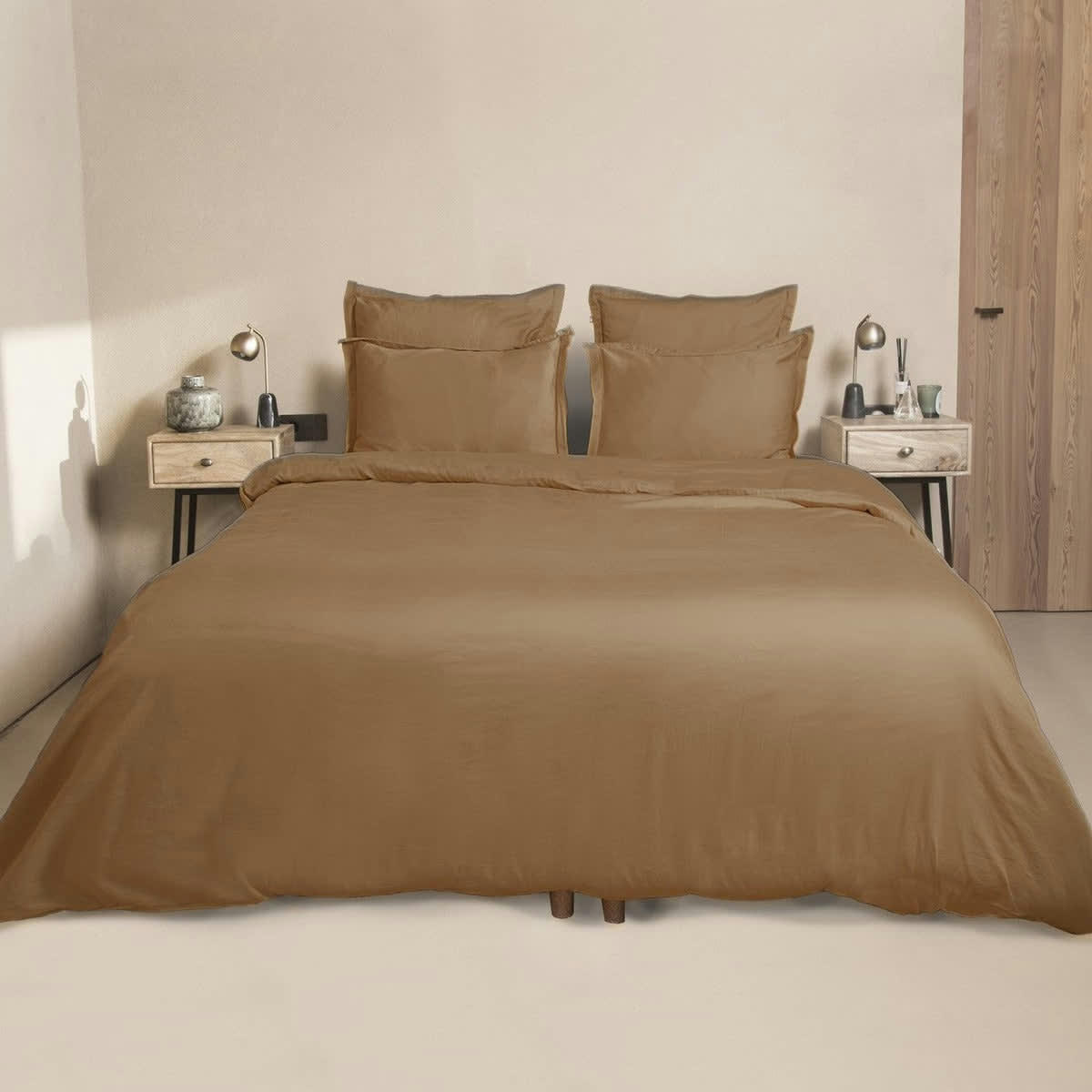 JULIA - Taie d'oreiller (x2) satin de coton  50x70 caramel
