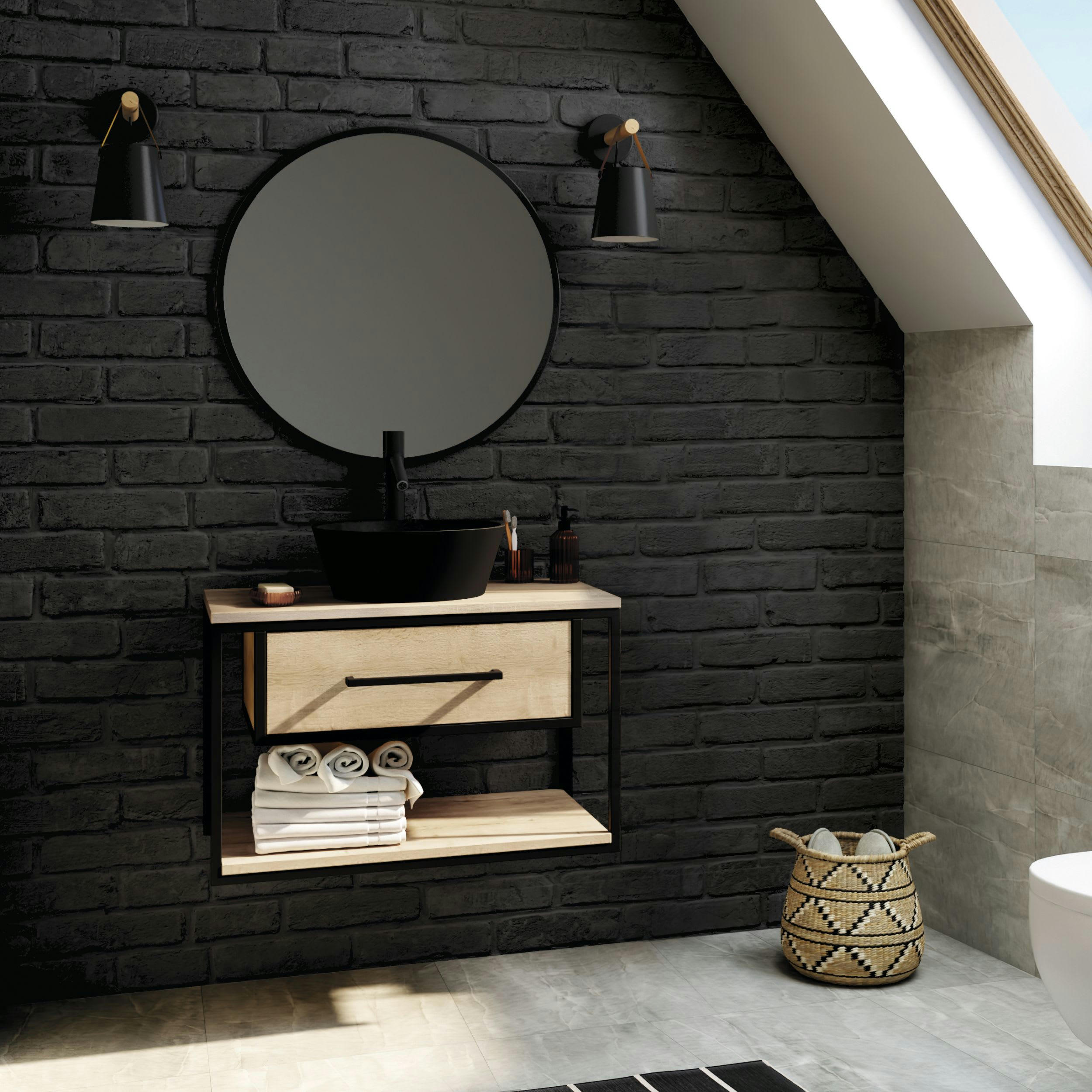 COBALTO - Meuble sous-vasque à suspendre 80cm Chêne PPSM Tiroirs