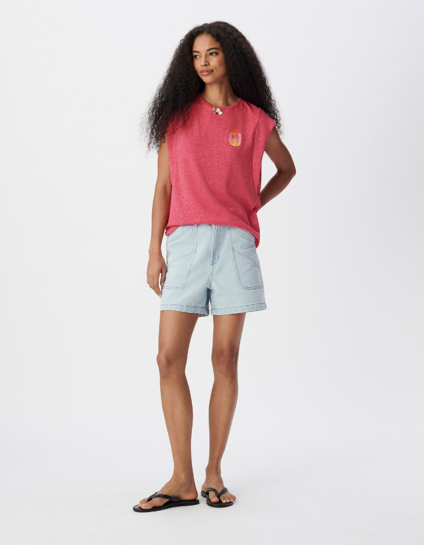 Tee-shirt sans manches rose message dégradé dos Femme
