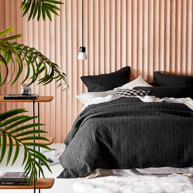 Vintage Washed Linen Onyx Quilted Pillowcase