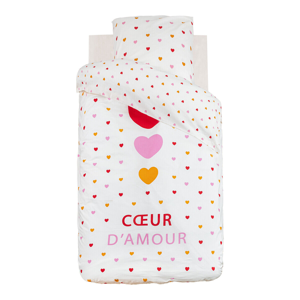 Capa de edredão e capa de almofada corações reversível 140x200cm
