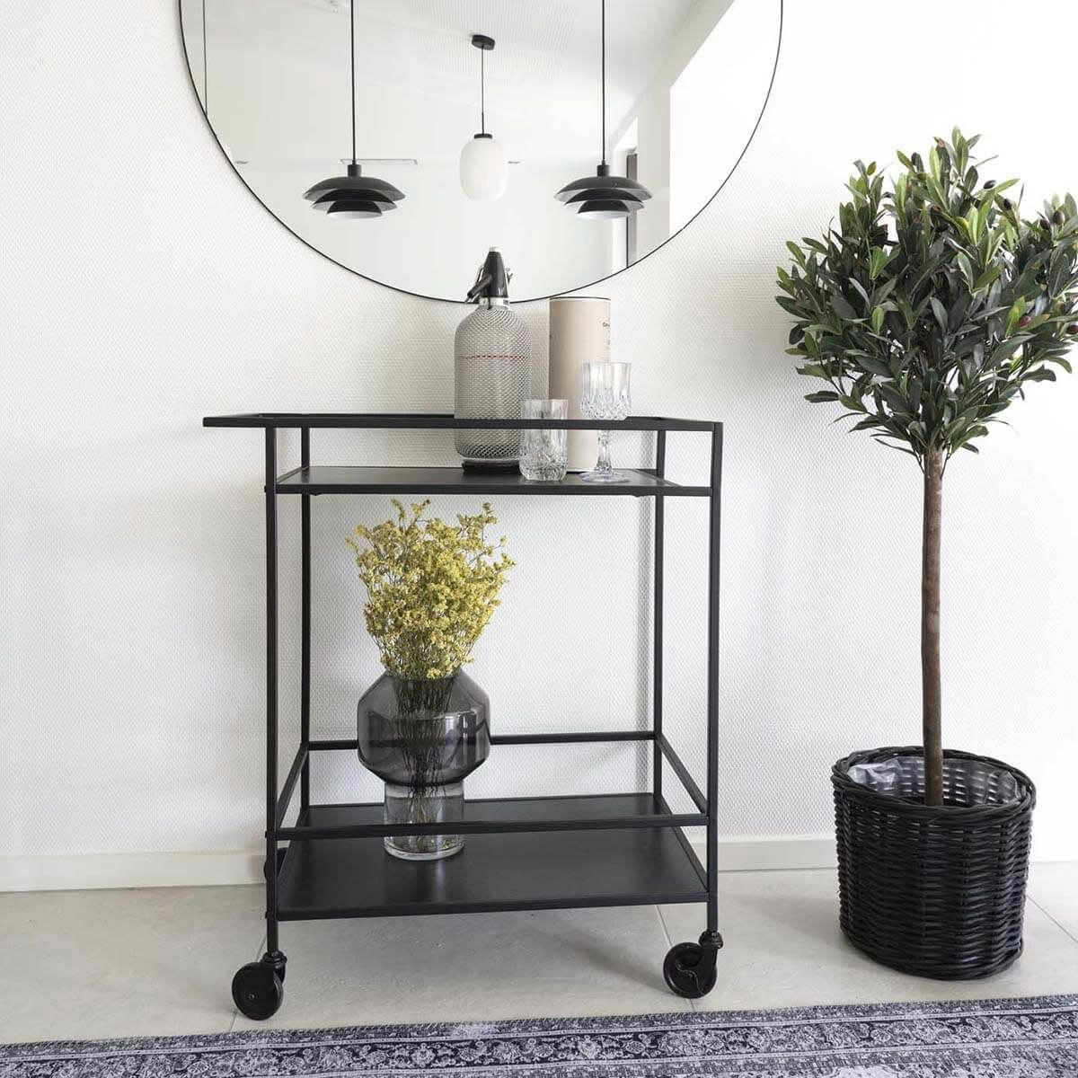 BRUZZI - Desserte  sur roulettes acier et plateaux noirs