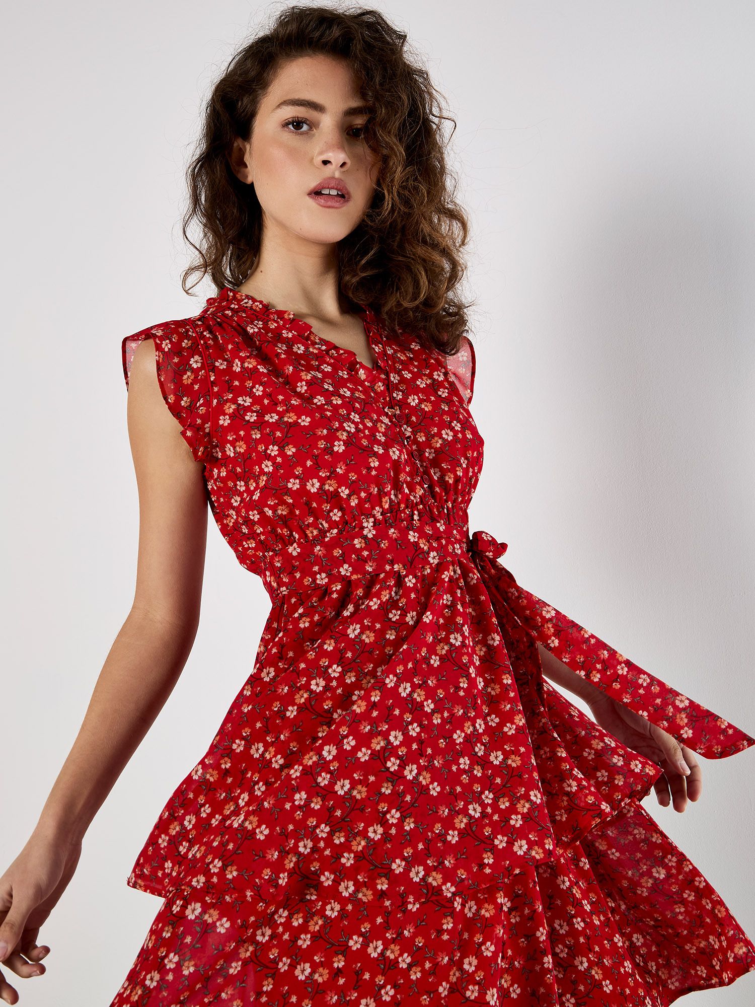 Apricot Ditsy Floral Chiffon Mini Dress