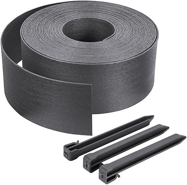 Bordure de Jardin 20mFlexible, 12 Piquets, Hauteur 13cm, Gris
