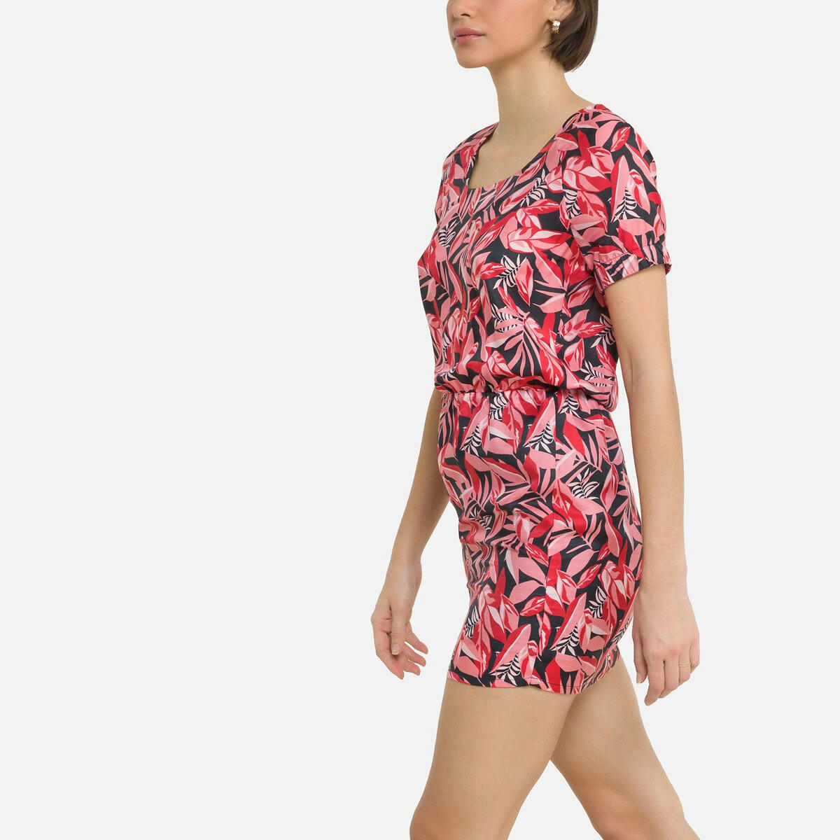 Robe courte imprimée, manches courtes