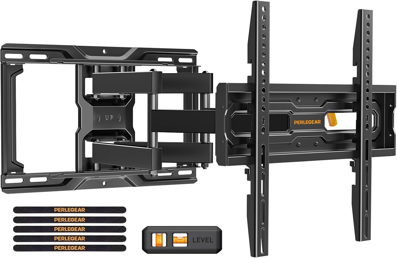 Perlegear Full Motion TV Wall Mount for 26-74 inch TVs, Height Adjustable TV Mount, Pre-Assembled Wall Mount TV Bracket with Tool-Free Tilt, Swivel, Fits 16” Studs, 99 lbs, Max VESA 400x400mm, PGMF21