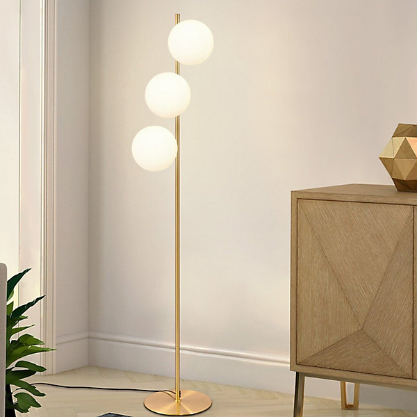 NETTLIFE Lampadaire salon moderne, tissu gris or, E27, 156cm