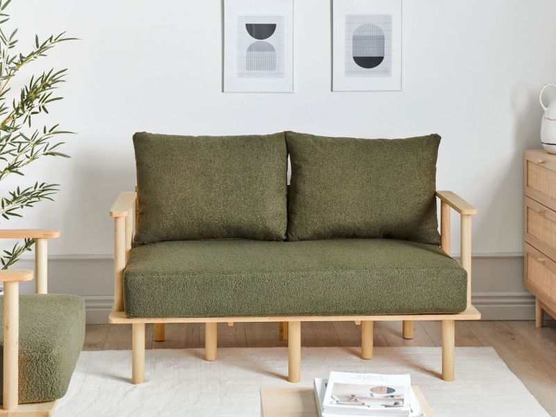 Sofa dwuosobowa tapicerowana materiałowa zielona