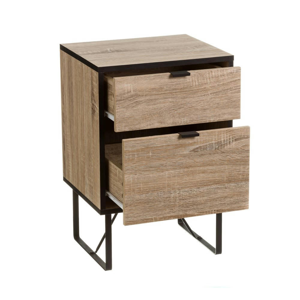 - Table de chevet en bois et métal noir 2 tiroirs