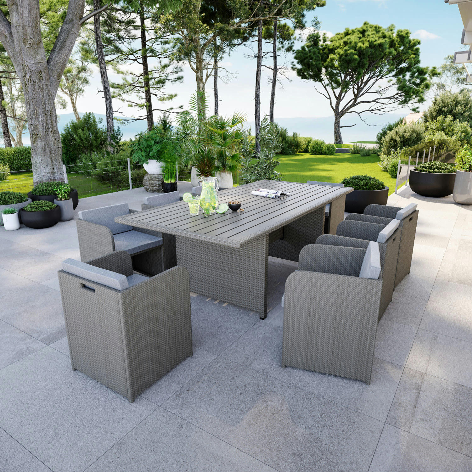 CABOURG - Table de jardin encastrable 8 places en aluminium