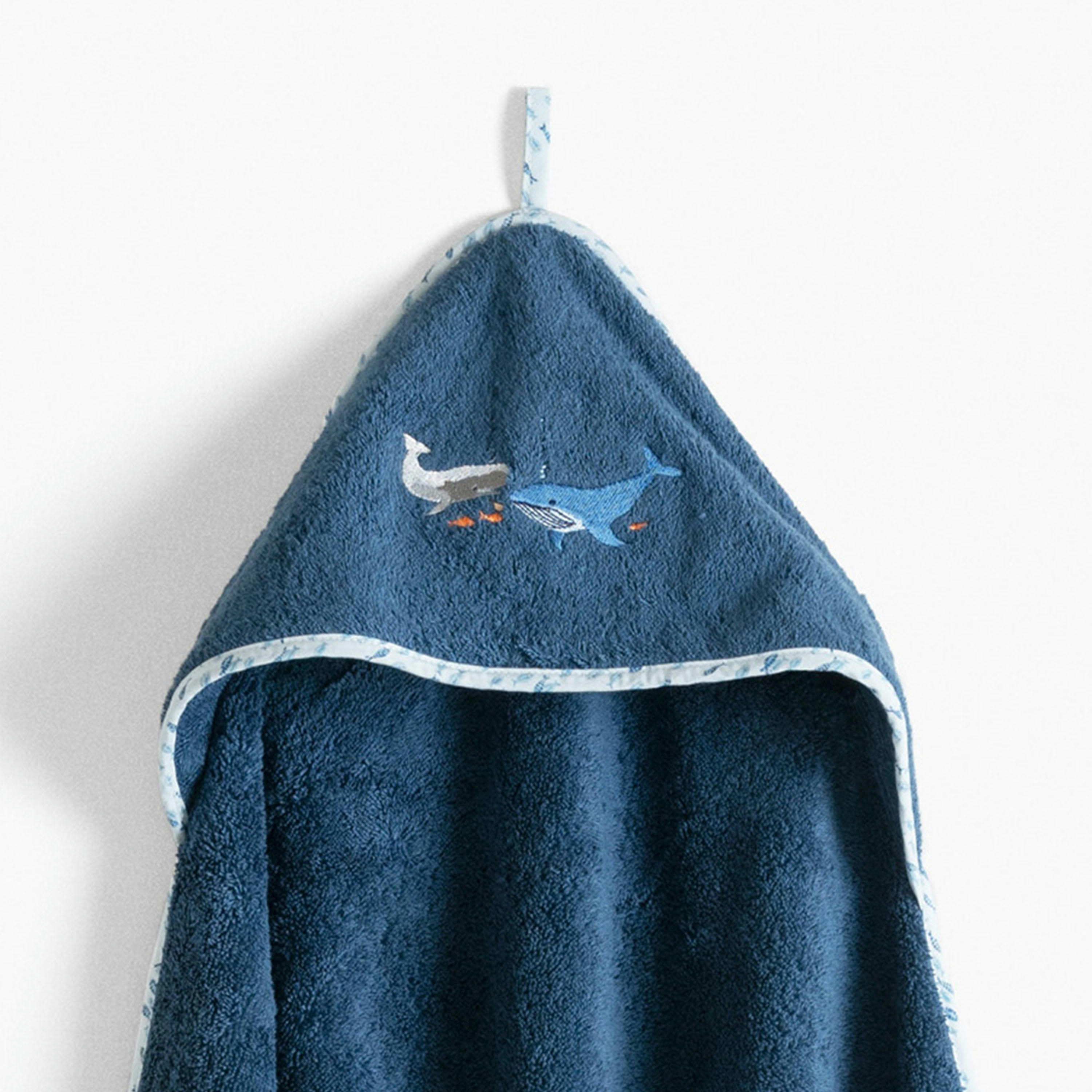 OCEANOS - Cape de bain Marine bouclette brodé bleu 80 x 80 cm