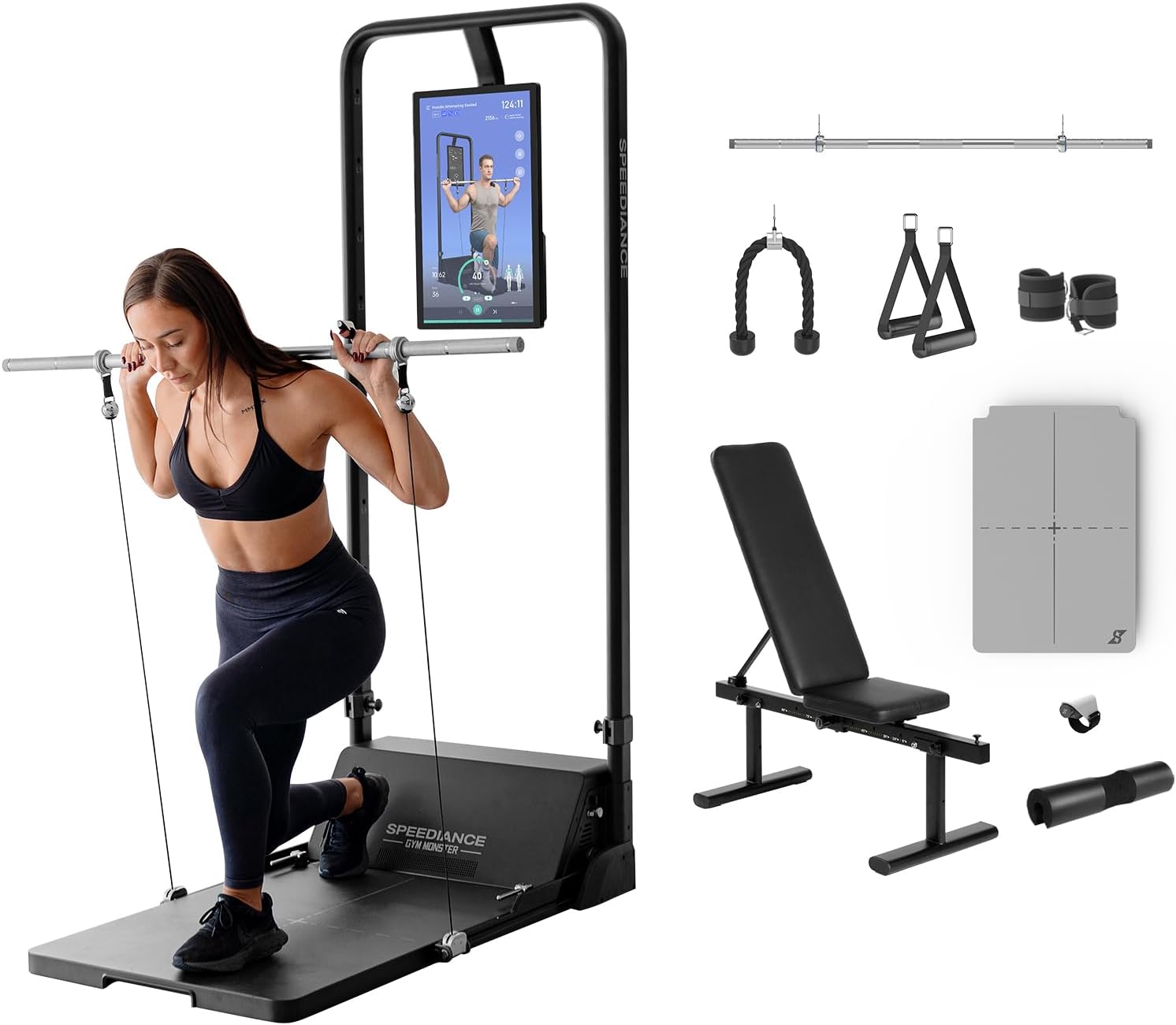 Speediance Gym Monster, Works Plus & Gym Accessories Organizer & Adjustable Barbell Hooks & Extender Straps Bundle