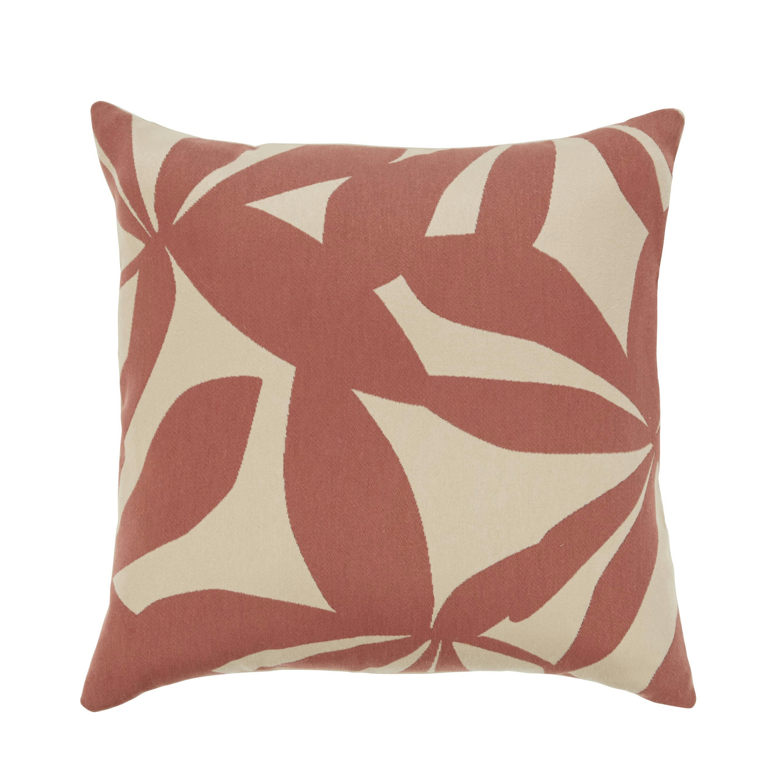 CHUKA - Coussin d'extérieur en polyester recyclé tissé jacquard motif feuillage marron et beige 45x45
