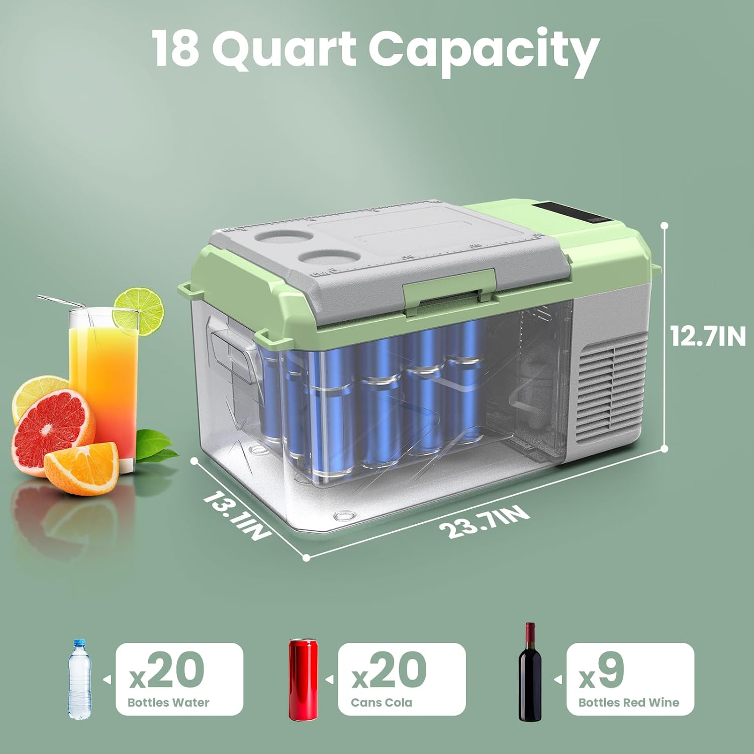 BODEGA BODEGACOOLER 12 Volt Car Refrigerator, 18 Quart Portable Freezer, Car Fridge -4℉-68℉, Compressor Electric Cooler 12/24V DC100-240 Volt AC for Outdoor RV Camping Travel Vehicles Home Use