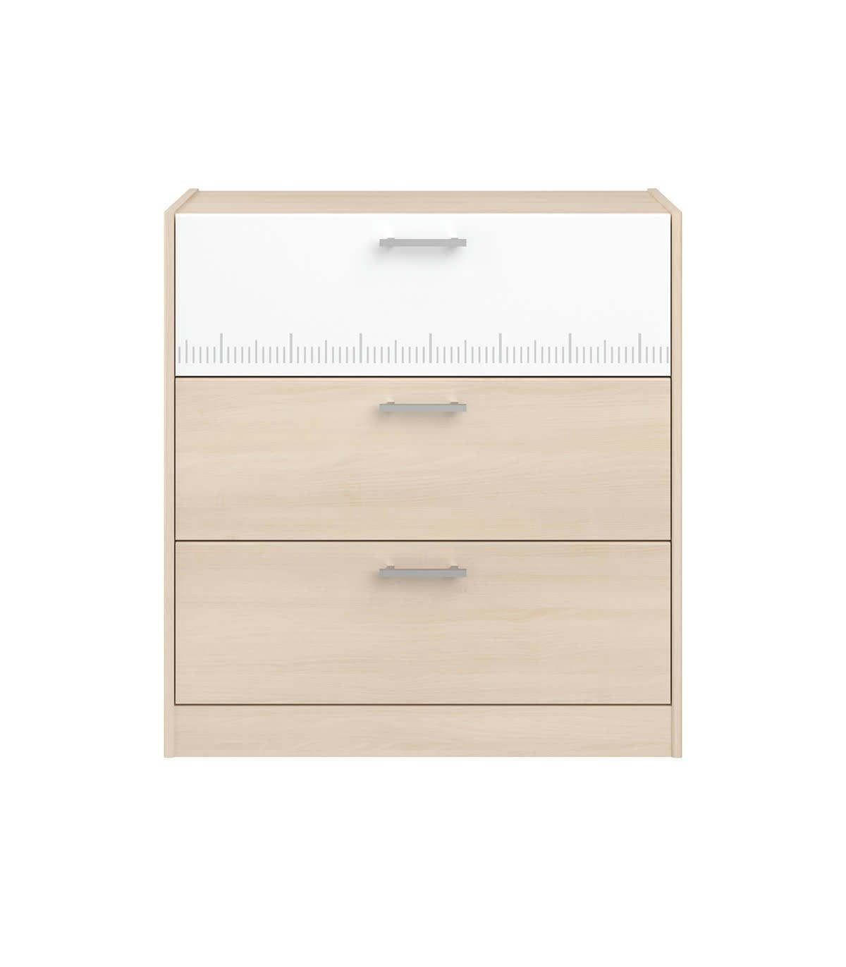 CHARLY - Commode 3 Tiroirs décor Bois clair et Blanc - L78 cm