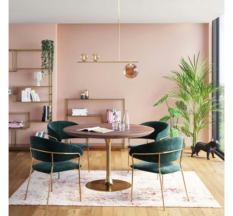 INVITATION - Table à manger 6 personnes ronde noyer et dorée D120