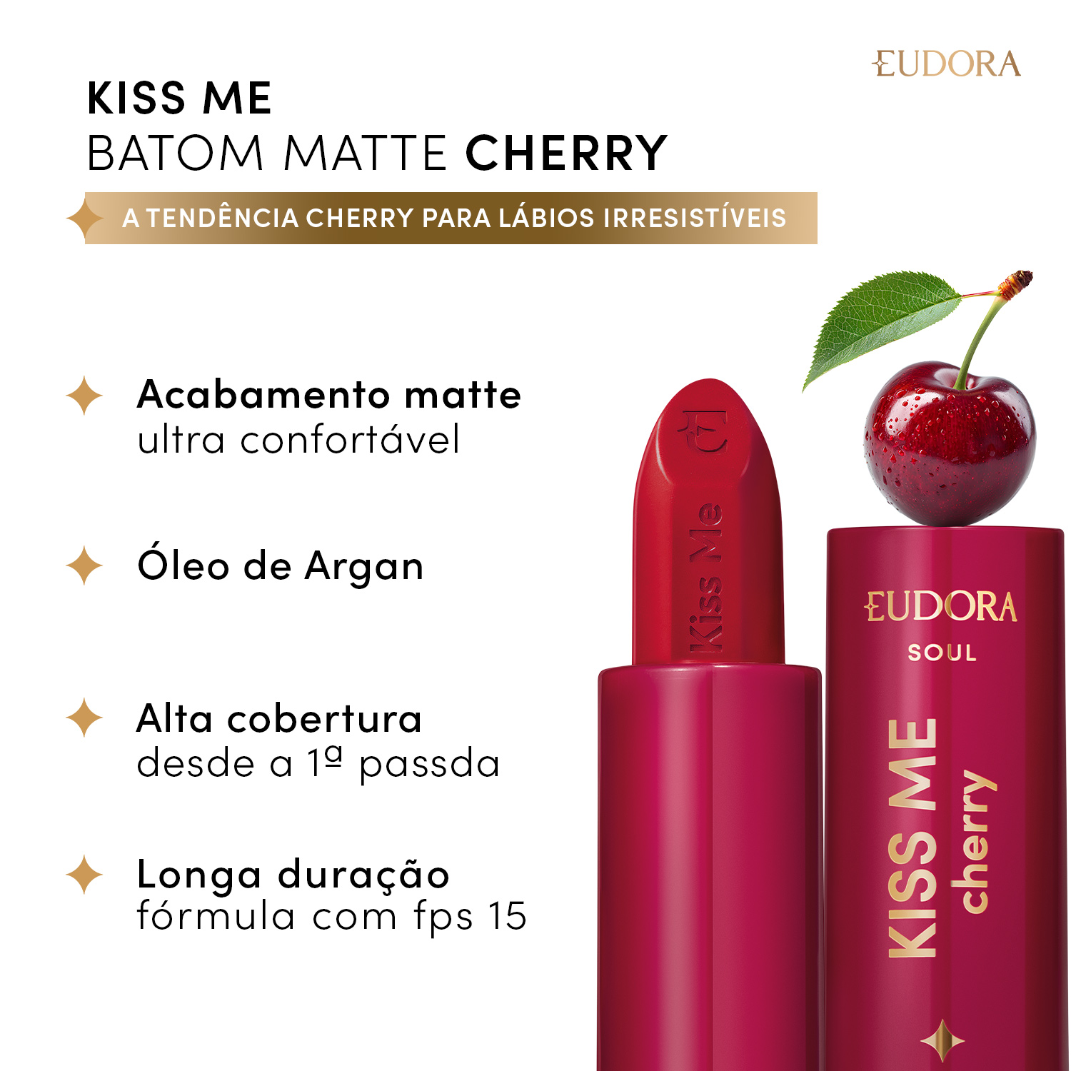 Batom Matte Vermelho Viciante Kiss Me Cherry 3,7g