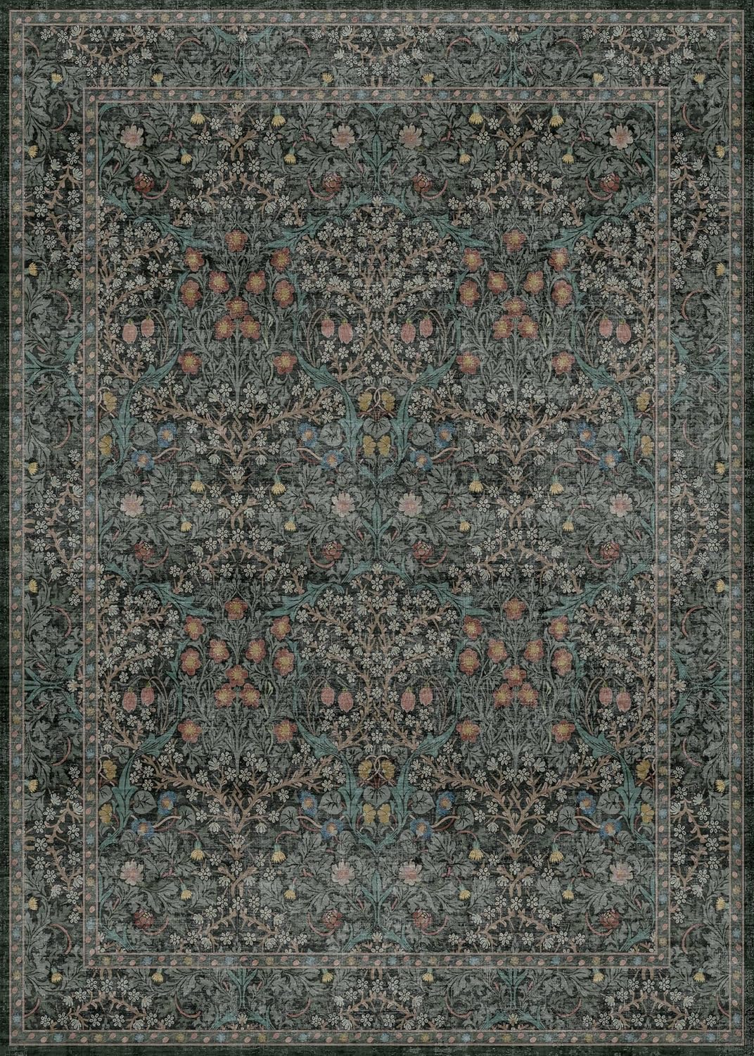 Vintage Washable Dark Green 10x14 Rug for Living Room - Extra Large Area Rug for Dining Room Under Table, Soft Low Pile Carpet for Bedroom - Vintage Floral Design Non-Slip (10x14 Dark Green)