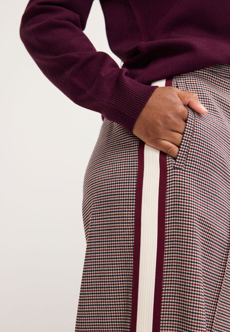 Womens Burgundy Check Side Stripe Trousers