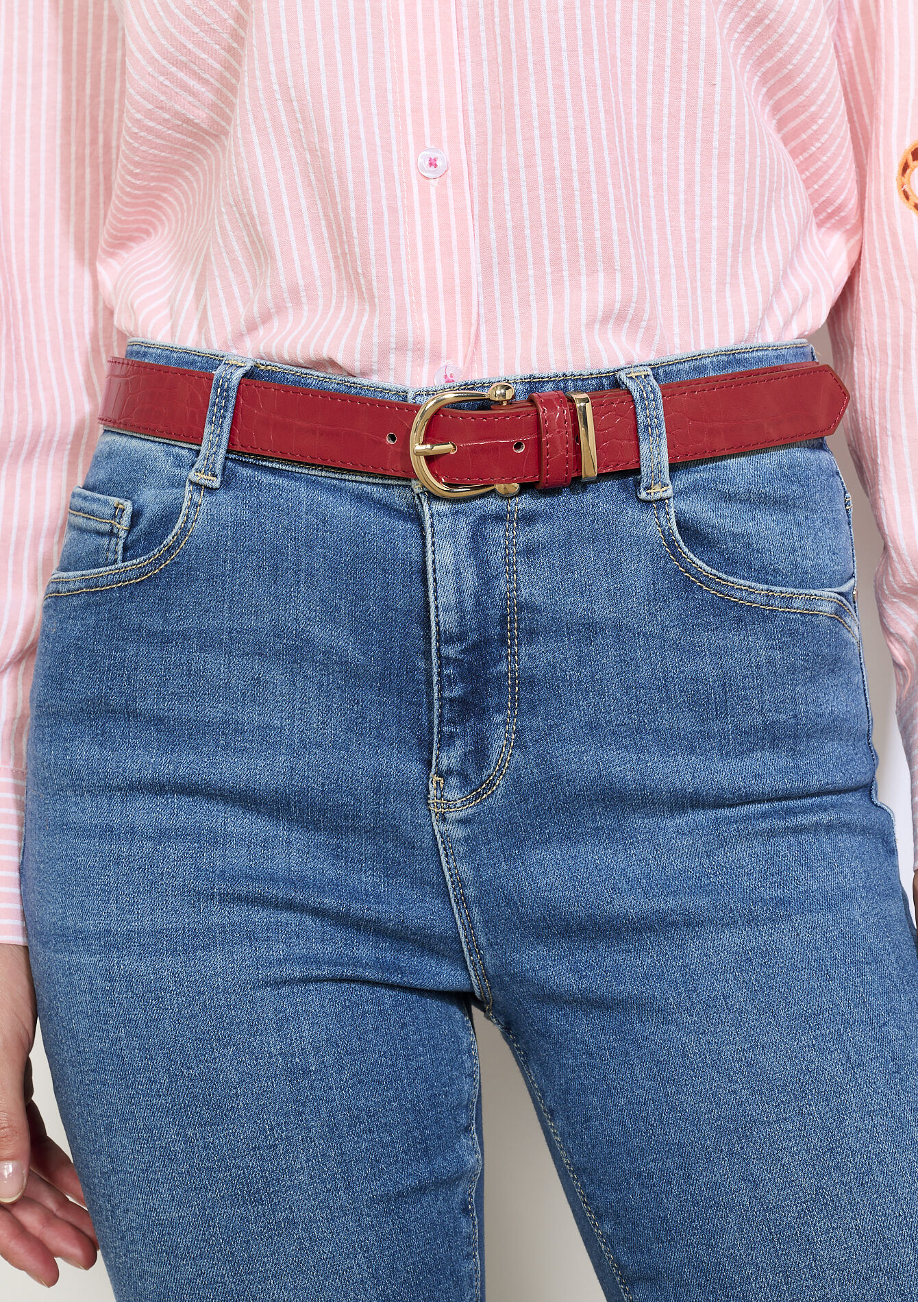 Croco-effect riem met gouden gesp