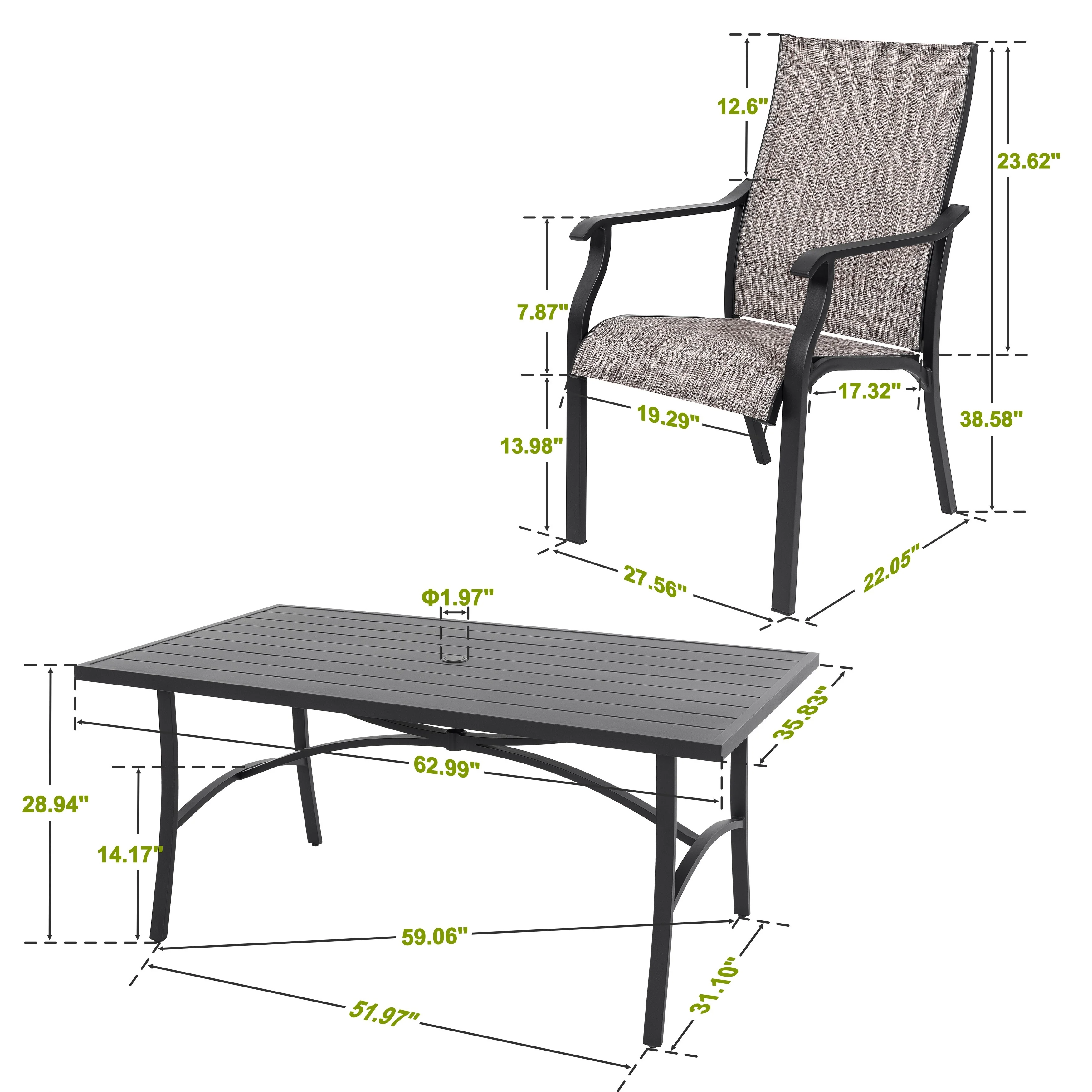 Patio 7-Piece Aluminum Dining Set with Textilene Chairs and Umbrella Hole