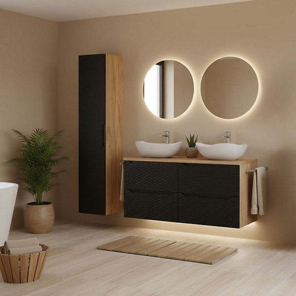 Colonne YOKA1 porteChene clair et noirL35 x P33 x H170 cmMeuble suspendu