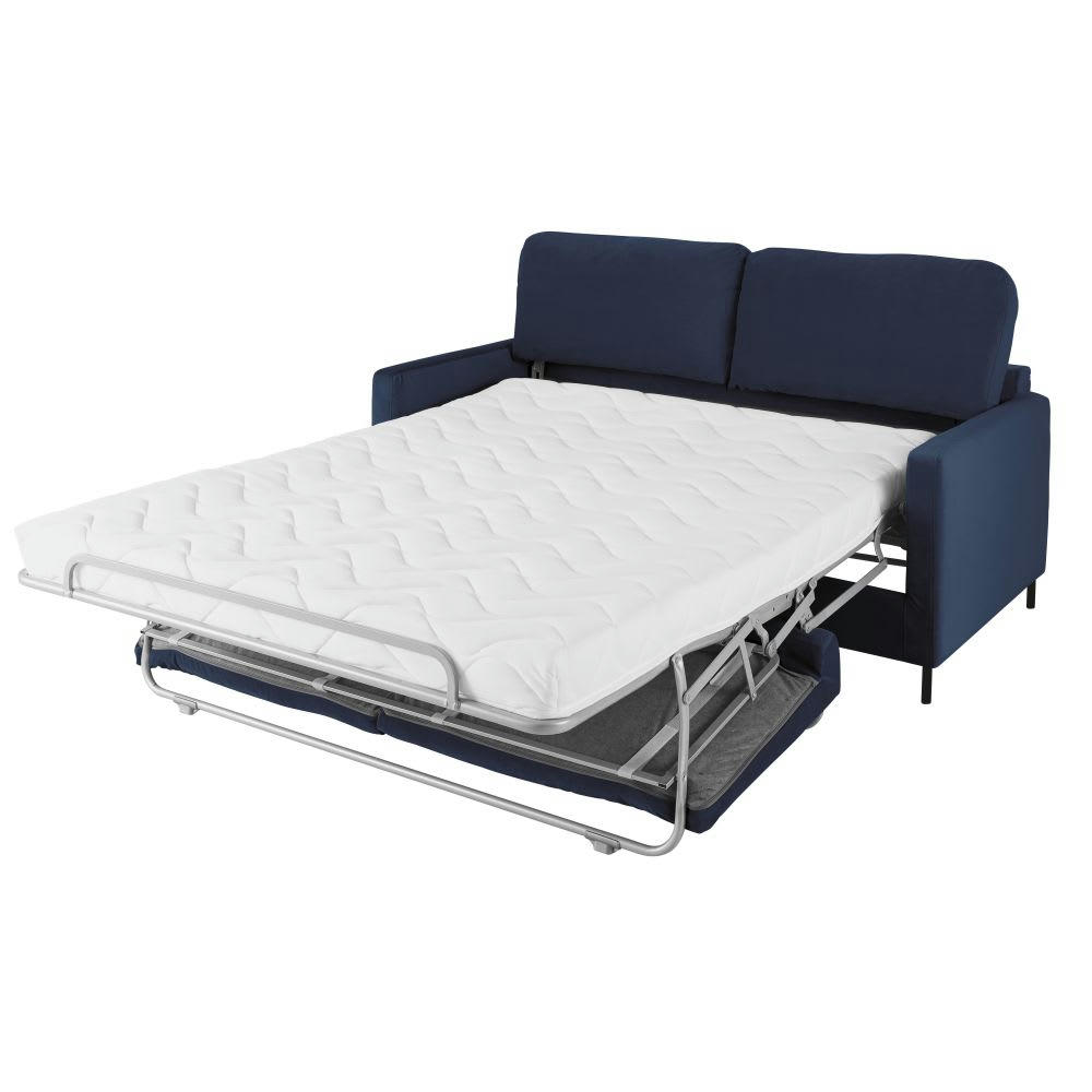 Julian - Canapé convertible 2/3 places en velours bleu nuit, matelas 14 cm