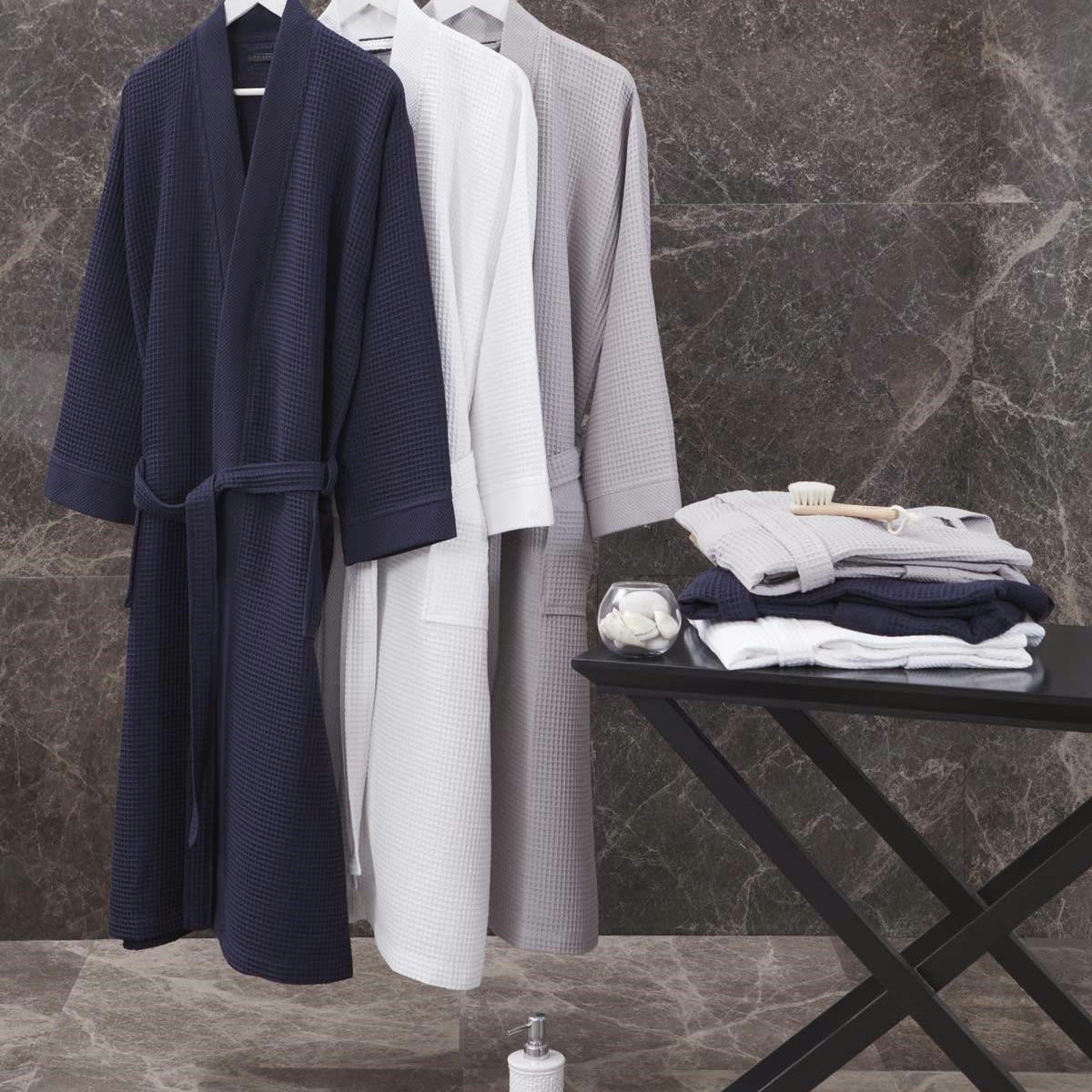 SPA - Peignoir kimono nid d'abeille  bleu nuit M