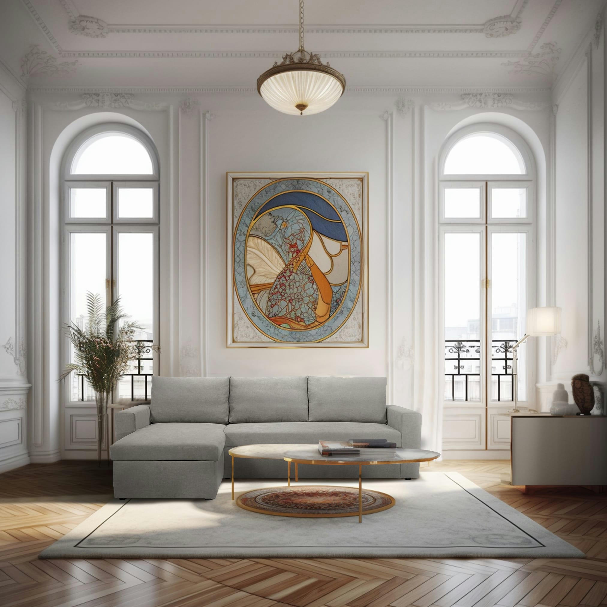 ALEDO - Canapé d'angle réversible convertible 4 places en tissu taupe