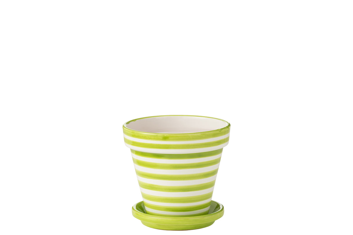 J-Line bloempot Granada Stripes Handmade   Painted - keramiek - groen - medium - Ø 27 cm