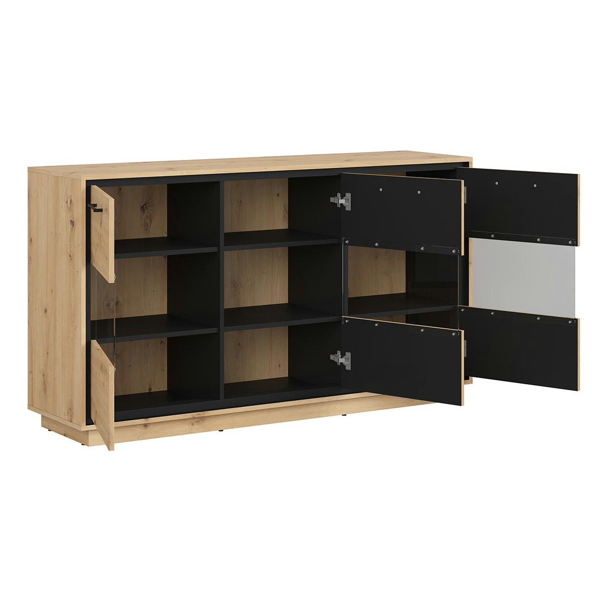 - Buffet vitrée 3 portes stratifiés naturel et noir