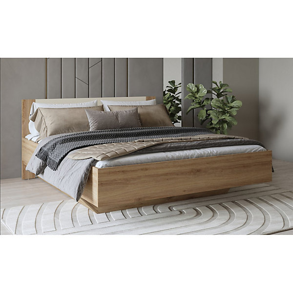 Lit VERTIGO160x200 cmChene sauvage et beige sableSans sommierPied de lit design