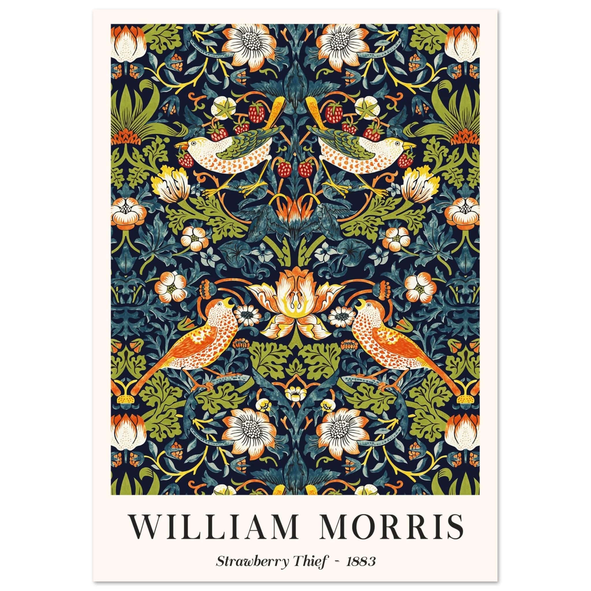 Artfulprints Poster William Morris - Strawberry thief  - A4 21x29.7 cm - Donkergroen
