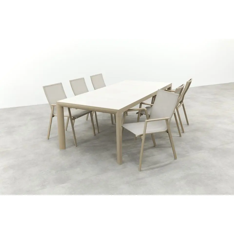 Atmos/Kings aluminium tuinset voor 6 personen 220x100 cm. - Latte