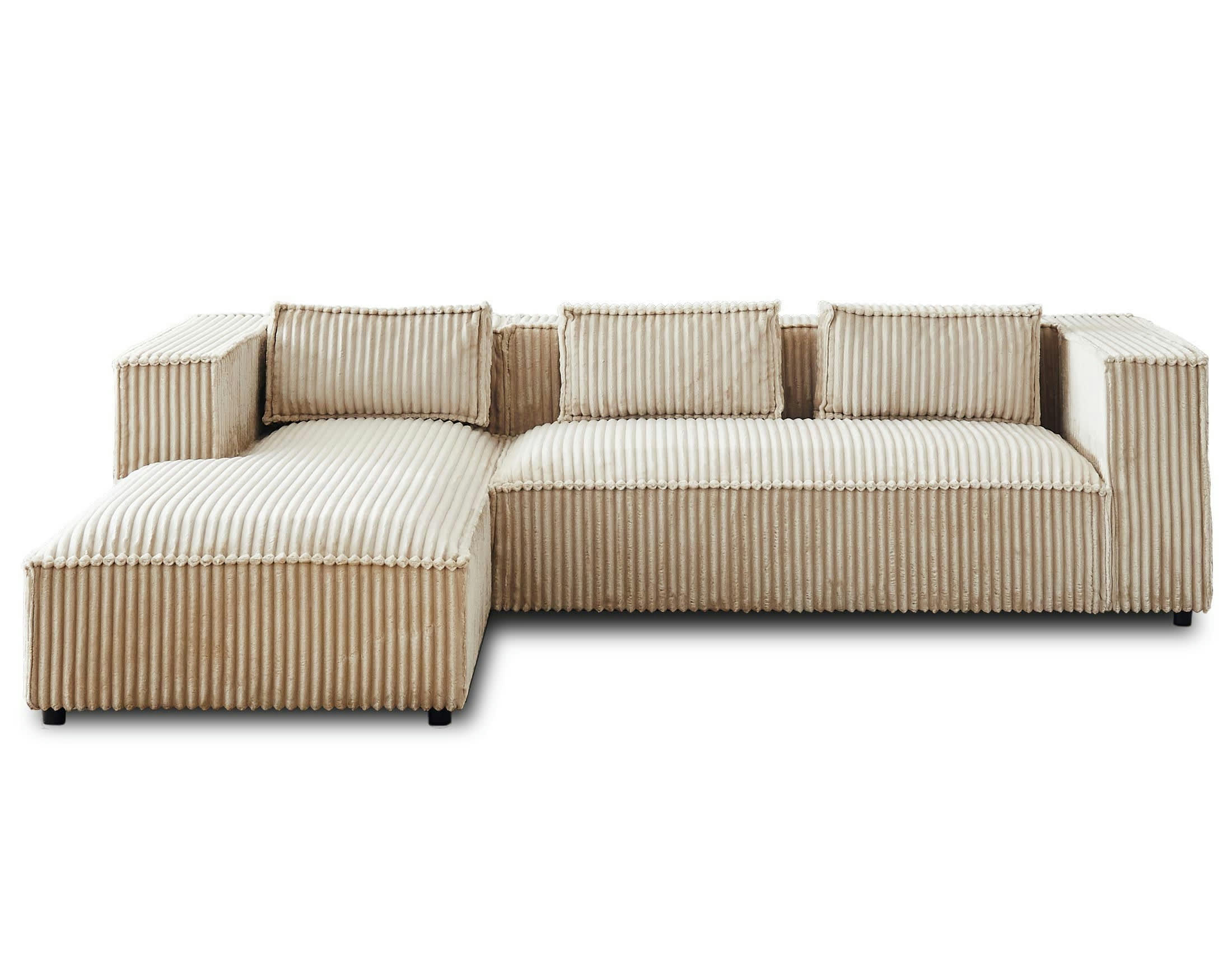 STELLA - Canapé d'angle gauche 4 places en velours grosses côtes beige